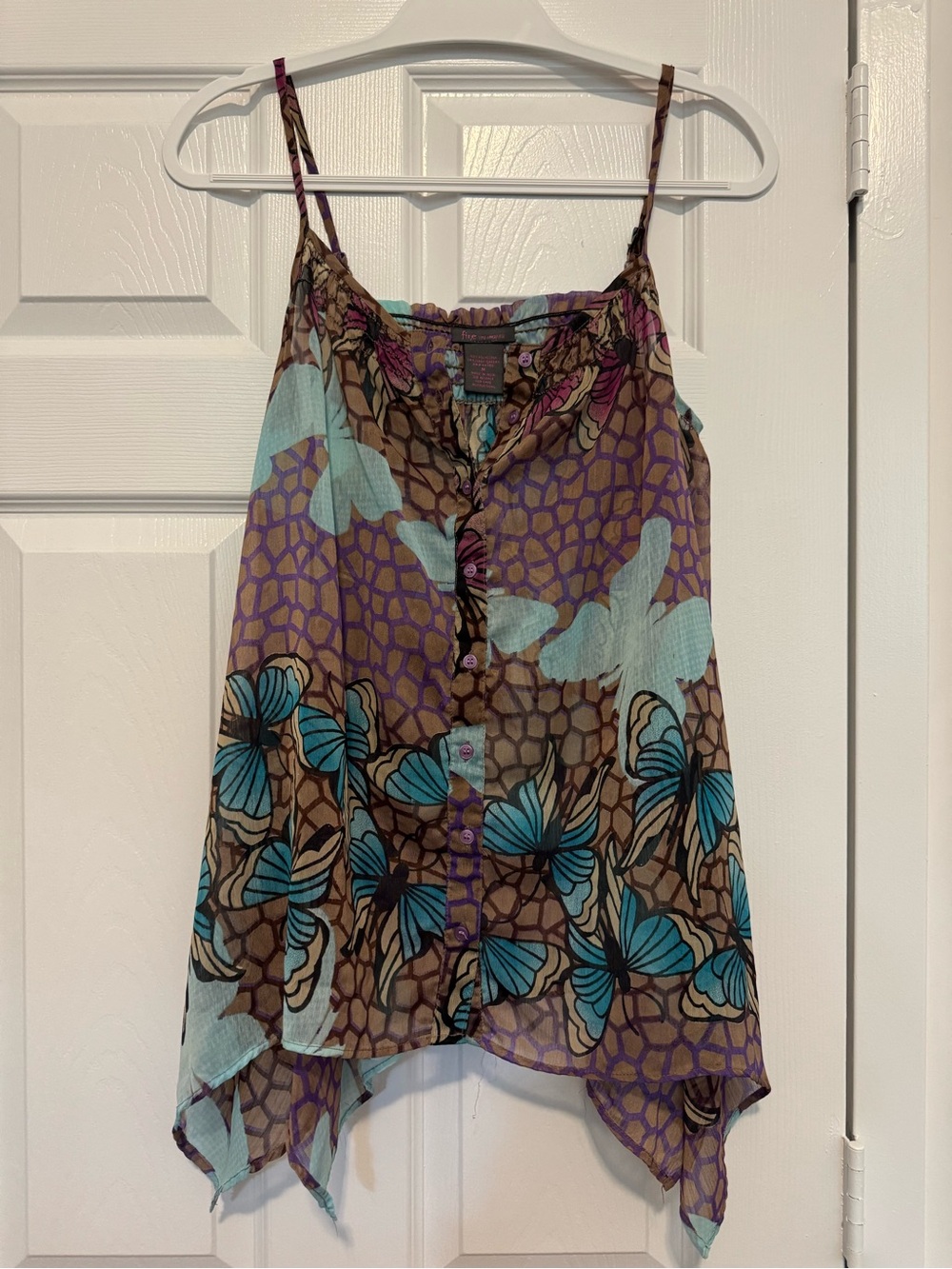 Y2K Fire Los Angeles Purple & Turquoise Sheer Butterfly Print Cami